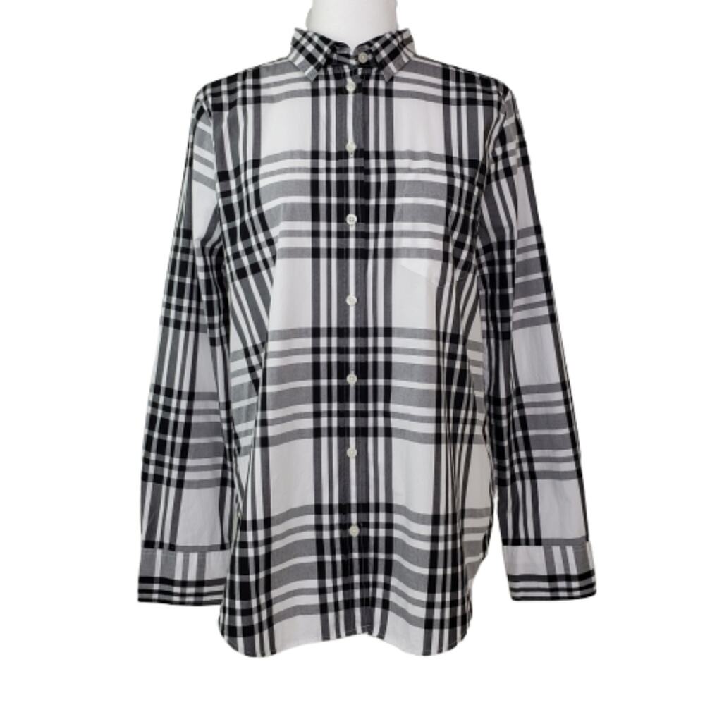 J. Crew Womens M Classic Fit Button Down Shirt Black White NEW
